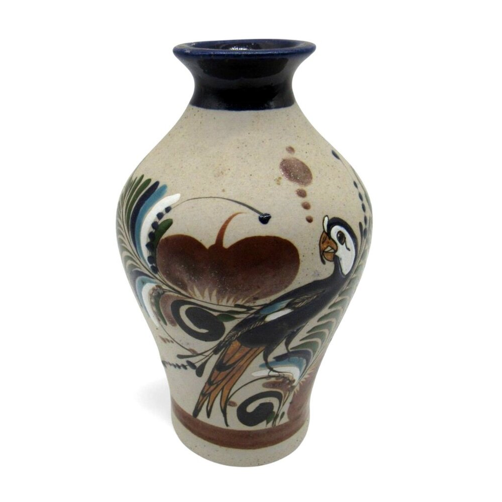 MEXICAN Ceramic Pottery VASE By MATEOS Mexico Bird Folk Art Hand Painted